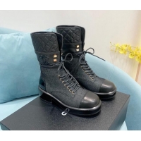 Discount Chanel Quilted and Denim Lace-ups Ankle Boots G39506 Black