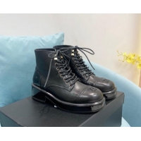 Cheap Price Chanel Lambskin and Patent Leather Lace-ups Ankle Boots Black 110362