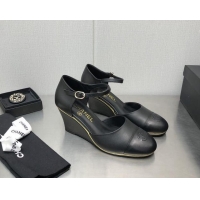 Purchase Chanel Lambskin Open Shoe Wedge Pumps G39422 6.5cm Black