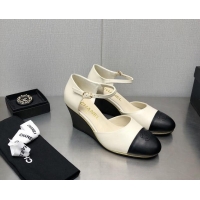 Grade Quality Chanel Lambskin Open Shoe Wedge Pumps G39422 6.5cm White