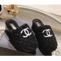 Good Looking Chanel Quilted Shearling Heel Mules Black 110370