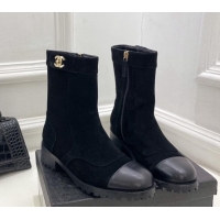 Top Design Chanel Suede and Calfskin Ankle Boots with CC Buckle G39172 Black