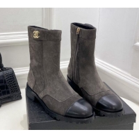 Discount Chanel Suede and Calfskin Ankle Boots with CC Buckle G39172 Grey