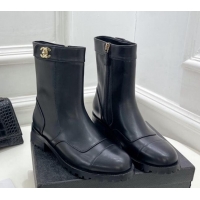 Sumptuous Chanel Calfskin Leather Ankle Boots with CC Buckle G39172 Black