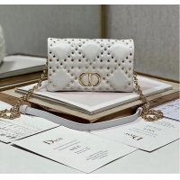 Promotional DIOR CARO MACROCANNAGE POUCH Macrocannage Calfskin with Star Motif S5135UNH white&gold