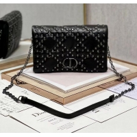 Good Quality DIOR CARO MACROCANNAGE POUCH Macrocannage Calfskin with Star Motif S5135UNH black