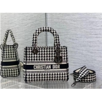 Promotional DIOR LADY D-LITE BAG Black and White Houndstooth Embroidery M0566BRE-4