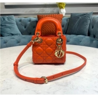 Buy Discount MICRO LADY DIOR BAG Scarlet Cannage Lambskin S0856O orange&gold