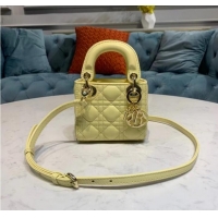 Good Product MICRO LADY DIOR BAG Mustard Yellow Cannage Lambskin S0856O