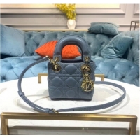 Pretty Style MICRO LADY DIOR BAG Cloud Blue Cannage Lambskin S0856O