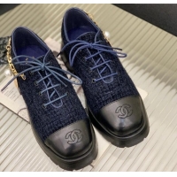 Popular Style Chanel Tweed Lace-ups with Chain Charm G39393 Navy Blue