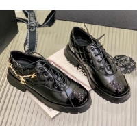 Best Product Chanel Crinkled Leather Lace-ups with Chain Charm G39393 Black