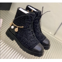 Shop Cheap Chanel Tweed and Calfskin Lace-ups with Chain Charm G39393 Black