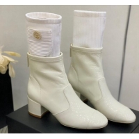 Good Quality Chanel Patent Calfskin and Knit Ankle Boots White 103100