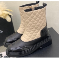 Good Looking Chanel Quilted and Lambskin Ankle Boots with Slide Zip Beige 103102