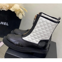 Classic Chanel Quilted and Lambskin Ankle Boots with Front Zip White 1103106