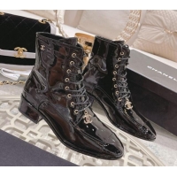 Good Product Chanel Patent Leather Ankle Boots 3cm Black 1103107