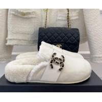 Top Grade Chanel Shearling Flat Mules with Maxi CC White 103110