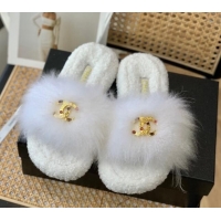 Shop Duplicate Chanel Mink Fur Flat Slide Sandals White 103113