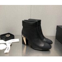 Luxury Discount Chanel Lambskin Ankle Boots with Metal Heel Black 103115