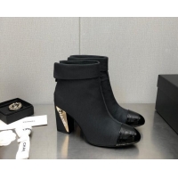 Durable Chanel Grosgrain Fabric Ankle Boots with Metal Heel Black 103117