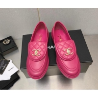 Well Crafted Chanel Lambskin Loafers with CC Foldover Dark Pink 103119