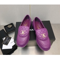 Grade Quality Chanel Lambskin Loafers with CC Foldover Purple 103120