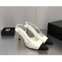 Luxurious Chanel Lambskin Medium Heel Slingback Pumps 6.5cm White 103122