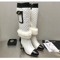 Purchase Chanel Nylon High Heel Boots 8cm White 110402