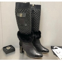 Discount Chanel Nylon High Heel Boots 8cm Black 110403