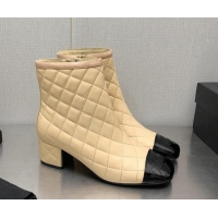 Stylish Chanel Quilted Lambskin Ankle Boots 4.5cm Beige 110405