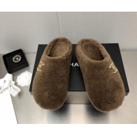 Fashion Chanel Shearling Flat Mules Brown 110408