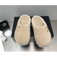 Stylish Chanel Shearling Flat Mules White 110409