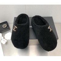 Sumptuous Chanel Shearling Flat Mules Black 110410