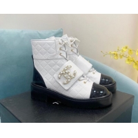 Low Price Chanel Calfskin Lace-ups Ankle Boots G39516 White