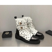 Best Grade Chanel CC 5 Leather Ankle Boots White 112813