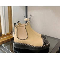 Most Popular Chanel Lambskin Ankle Chelsea Boots with Chain Beige 112822