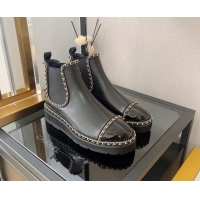 Best Price Chanel Lambskin Ankle Chelsea Boots with Chain Black 112823