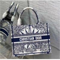 Hot Sell Cheap SMALL DIOR BOOK TOTE White and Blue Multicolor Reve dInfini Embroidery M1265ZR