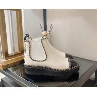 Sophisticated Chanel Lambskin Ankle Chelsea Boots with Chain White 112824