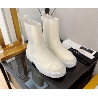 Pretty Style Chanel Patent Calfskin Ankle Chelsea Boots All White 112833