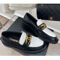 Low Price Chanel Shiny Calfskin Loafers with Metal CC White/Black 112842