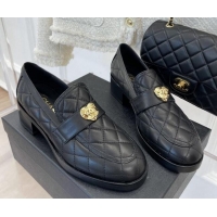 Shop Duplicate Chanel Quilted Lambskin Loafers with Love Charm G39697 Black