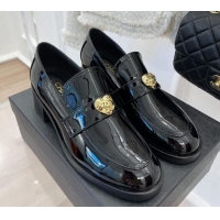 Popular Style Chanel Patent Leather Loafers with Love Charm G39697 Black