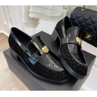 Luxurious Chanel Patent Leather and CC Suede Loafers with Love Charm G39697 Black