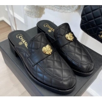 Sumptuous Chanel Quilted Lambskin Mules with Love Charm Black 220170