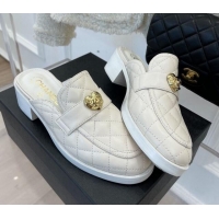 Popular Style Chanel Quilted Lambskin Mules with Love Charm White 220174