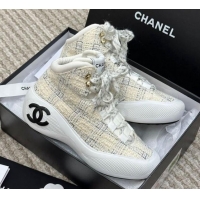 Good Product Chanel Coco Neige Tweed Snow Sneakers 5cm White 220177