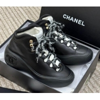 New Style Chanel Coco Neige Leather Snow Sneakers 5cm Black 220178