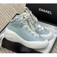 Discount Chanel Coco Neige Leather Snow Sneakers 5cm Blue 220180